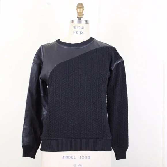 Ohne Titel Black Leather Quilted Sweatshirt / Sweater - xs, extra small - Picture 3 of 7